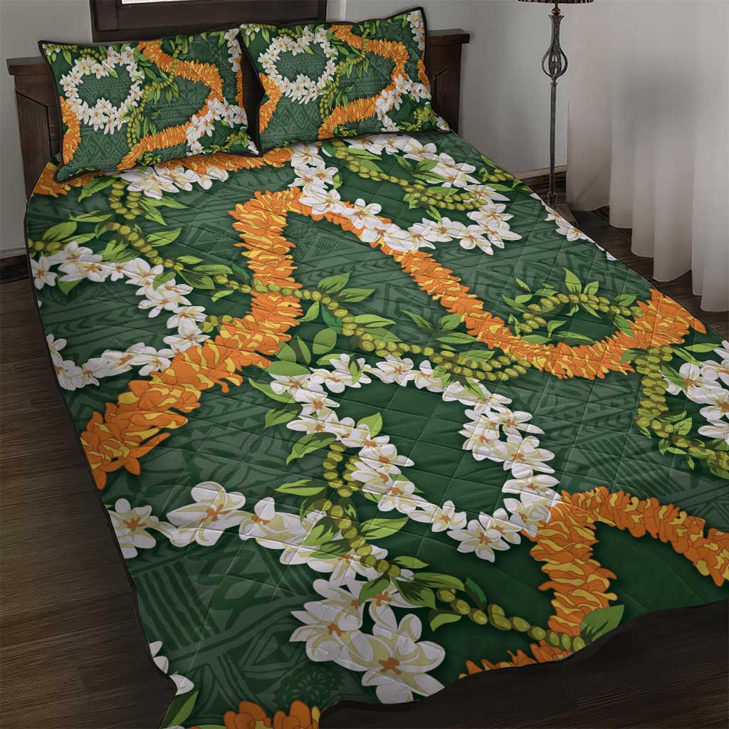Aloha Festive Hawaii Quilt Bed Set Mokihana - Maile and Ilima on Forest Green LT7 Forest Green - Polynesian Pride