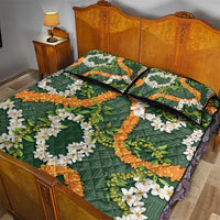 Aloha Festive Hawaii Quilt Bed Set Mokihana - Maile and Ilima on Forest Green LT7 - Polynesian Pride