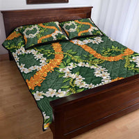 Aloha Festive Hawaii Quilt Bed Set Mokihana - Maile and Ilima on Forest Green LT7 - Polynesian Pride