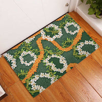 Aloha Festive Hawaii Rubber Doormat Mokihana - Maile and Ilima on Forest Green LT7 - Polynesian Pride