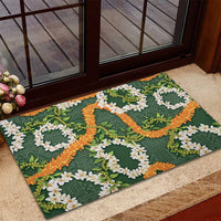 Aloha Festive Hawaii Rubber Doormat Mokihana - Maile and Ilima on Forest Green LT7 - Polynesian Pride