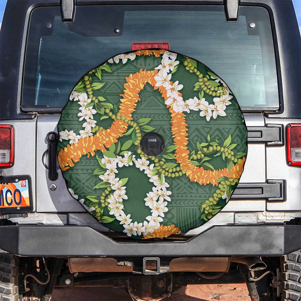 Aloha Festive Hawaii Spare Tire Cover Mokihana - Maile and Ilima on Forest Green - Polynesian Pride