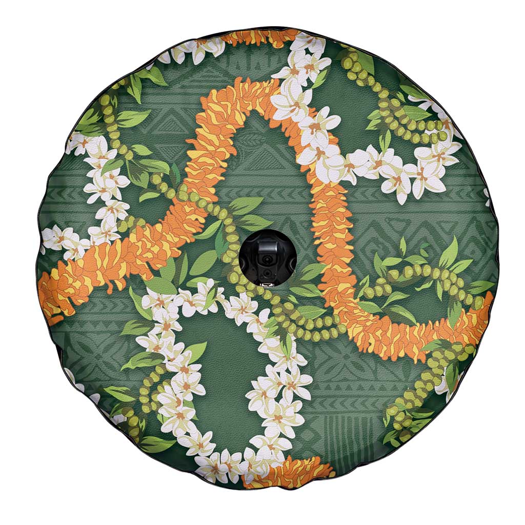 Aloha Festive Hawaii Spare Tire Cover Mokihana - Maile and Ilima on Forest Green - Polynesian Pride