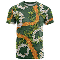 Aloha Festive Hawaii T Shirt Mokihana - Maile and Ilima on Forest Green - Polynesian Pride