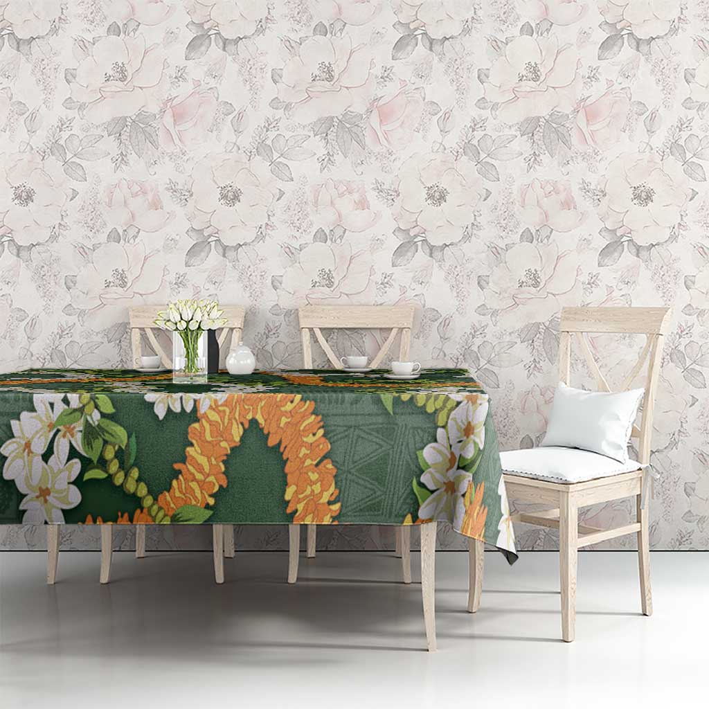 Aloha Festive Hawaii Tablecloth Mokihana - Maile and Ilima on Forest Green - Polynesian Pride