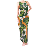 Aloha Festive Hawaii Tank Maxi Dress Mokihana - Maile and Ilima on Forest Green - Polynesian Pride