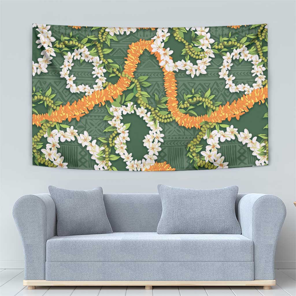 Aloha Festive Hawaii Tapestry Mokihana - Maile and Ilima on Forest Green - Polynesian Pride