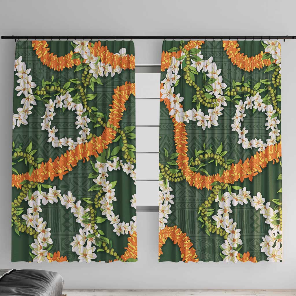 Aloha Festive Hawaii Window Curtain Mokihana - Maile and Ilima on Forest Green - Polynesian Pride