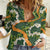 Aloha Festive Hawaii Women Casual Shirt Mokihana - Maile and Ilima on Forest Green - Polynesian Pride