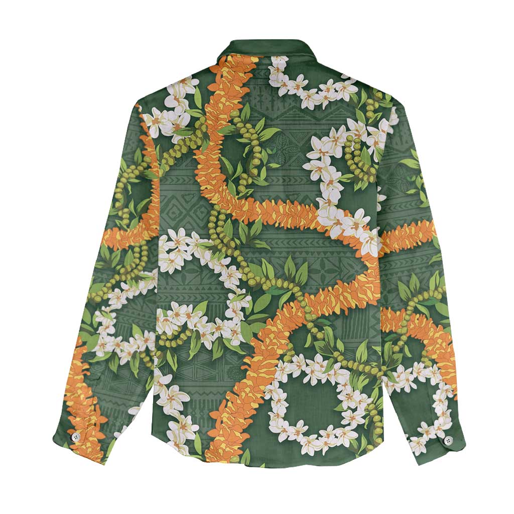 Aloha Festive Hawaii Women Casual Shirt Mokihana - Maile and Ilima on Forest Green - Polynesian Pride