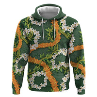 Aloha Festive Hawaii Zip Hoodie Mokihana - Maile and Ilima on Forest Green - Polynesian Pride