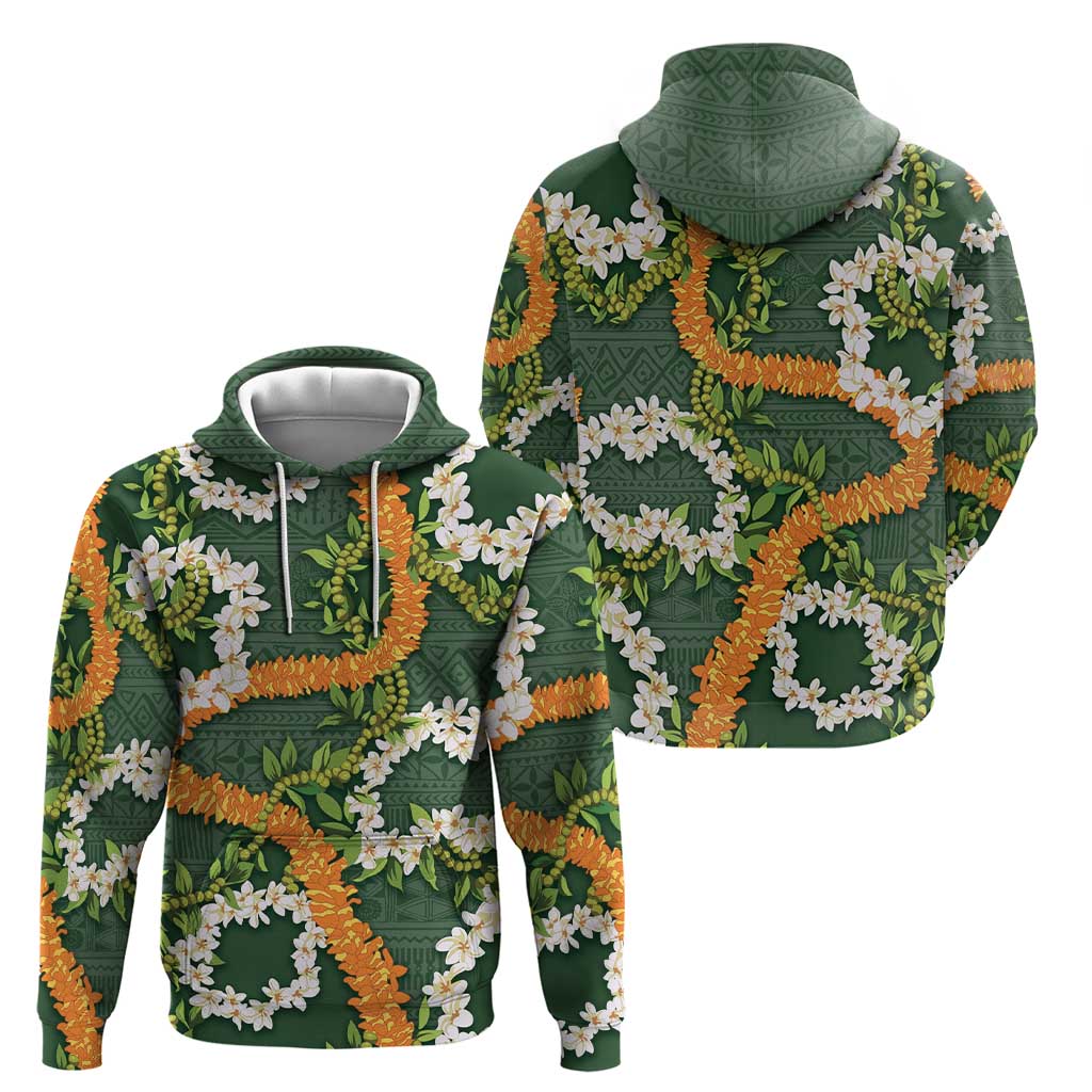 Aloha Festive Hawaii Zip Hoodie Mokihana - Maile and Ilima on Forest Green - Polynesian Pride