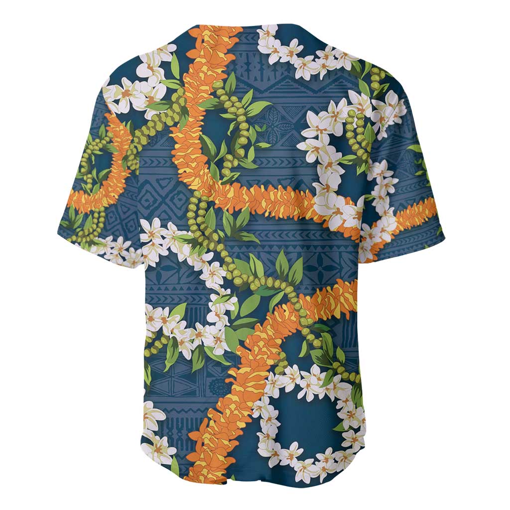 Aloha Festive Hawaii Baseball Jersey Mokihana - Maile and Ilima on Navy Blue - Polynesian Pride