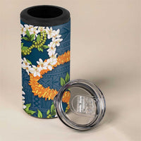 Aloha Festive Hawaii 4 in 1 Can Cooler Tumbler Mokihana - Maile and Ilima on Navy Blue - Polynesian Pride