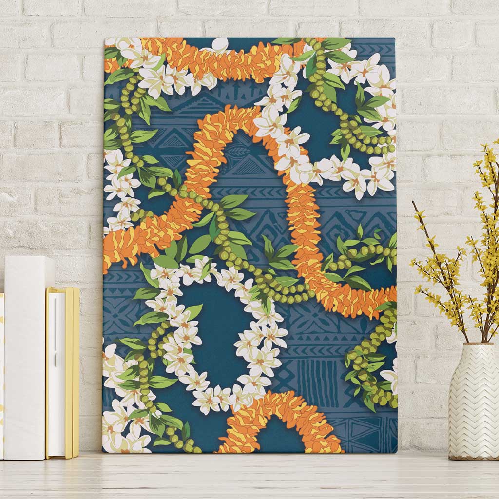 Aloha Festive Hawaii Canvas Wall Art Mokihana - Maile and Ilima on Navy Blue - Polynesian Pride