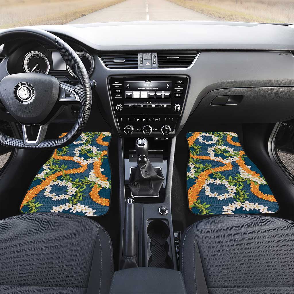 Aloha Festive Hawaii Car Mats Mokihana - Maile and Ilima on Navy Blue - Polynesian Pride