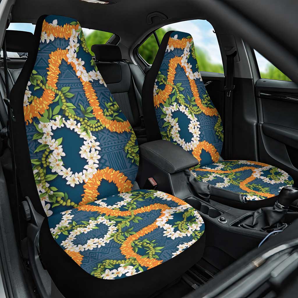 Aloha Festive Hawaii Car Seat Cover Mokihana - Maile and Ilima on Navy Blue LT7 One Size Navy Blue - Polynesian Pride