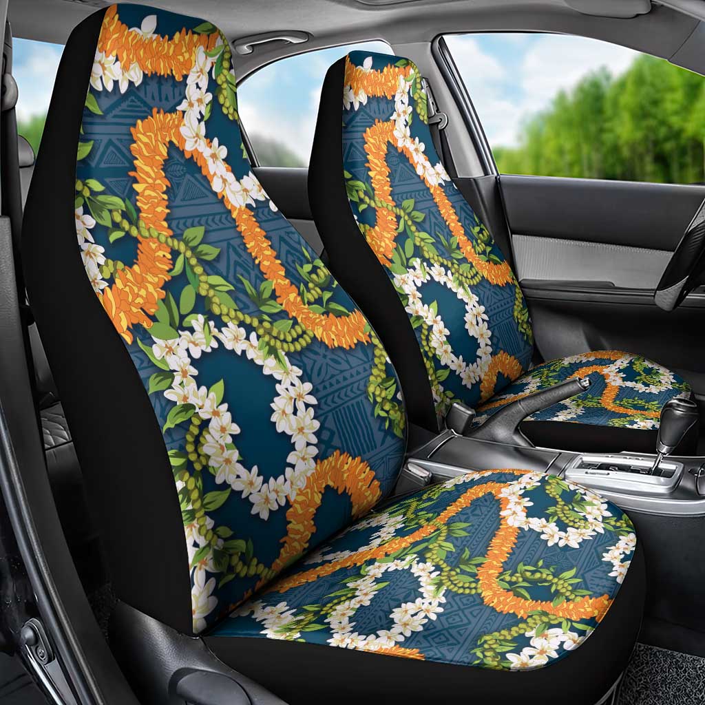 Aloha Festive Hawaii Car Seat Cover Mokihana - Maile and Ilima on Navy Blue LT7 - Polynesian Pride