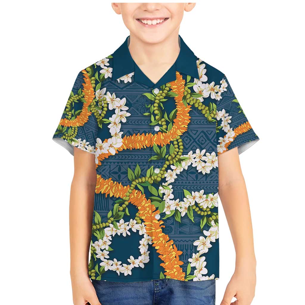 Aloha Festive Hawaii Family Matching Mermaid Dress and Hawaiian Shirt Mokihana - Maile and Ilima on Navy Blue - Polynesian Pride