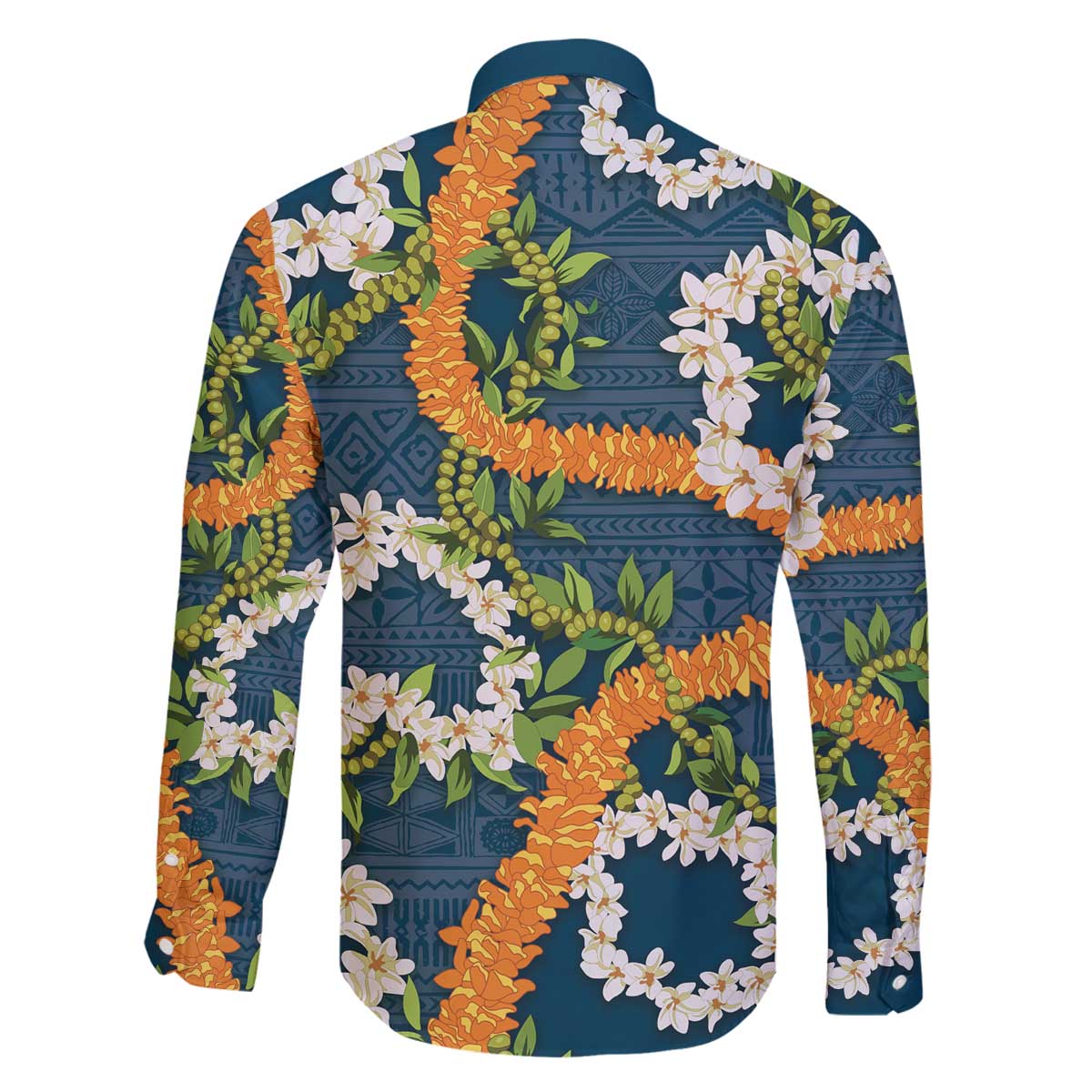 Aloha Festive Hawaii Family Matching Off The Shoulder Long Sleeve Dress and Hawaiian Shirt Mokihana - Maile and Ilima on Navy Blue - Polynesian Pride