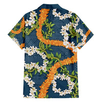 Aloha Festive Hawaii Family Matching Summer Maxi Dress and Hawaiian Shirt Mokihana - Maile and Ilima on Navy Blue - Polynesian Pride