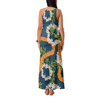 Aloha Festive Hawaii Family Matching Tank Maxi Dress and Hawaiian Shirt Mokihana - Maile and Ilima on Navy Blue - Polynesian Pride