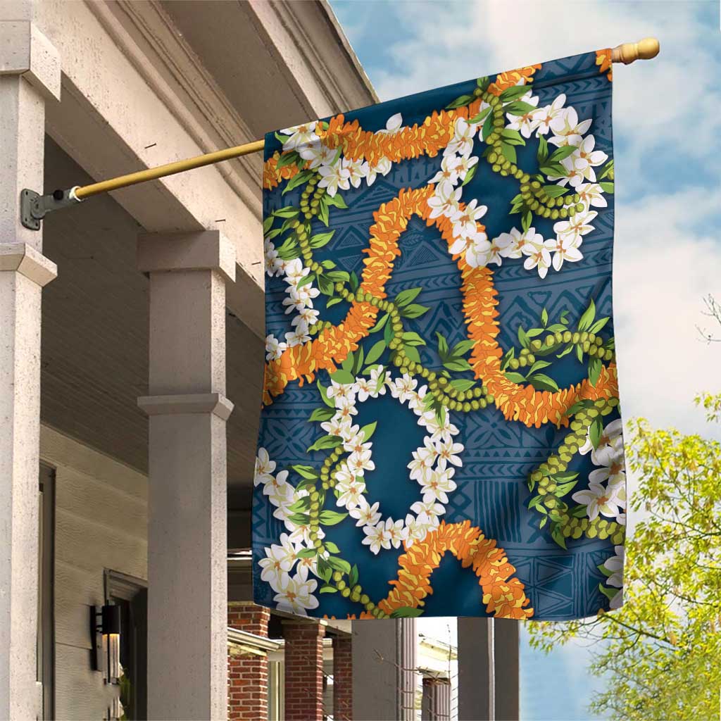 Aloha Festive Hawaii Garden Flag Mokihana - Maile and Ilima on Navy Blue - Polynesian Pride