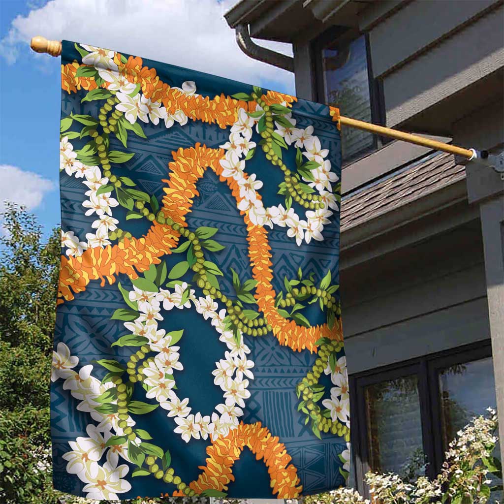 Aloha Festive Hawaii Garden Flag Mokihana - Maile and Ilima on Navy Blue - Polynesian Pride