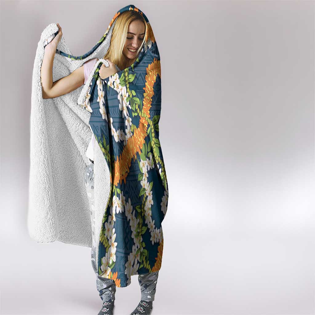 Aloha Festive Hawaii Hooded Blanket Mokihana - Maile and Ilima on Navy Blue - Polynesian Pride