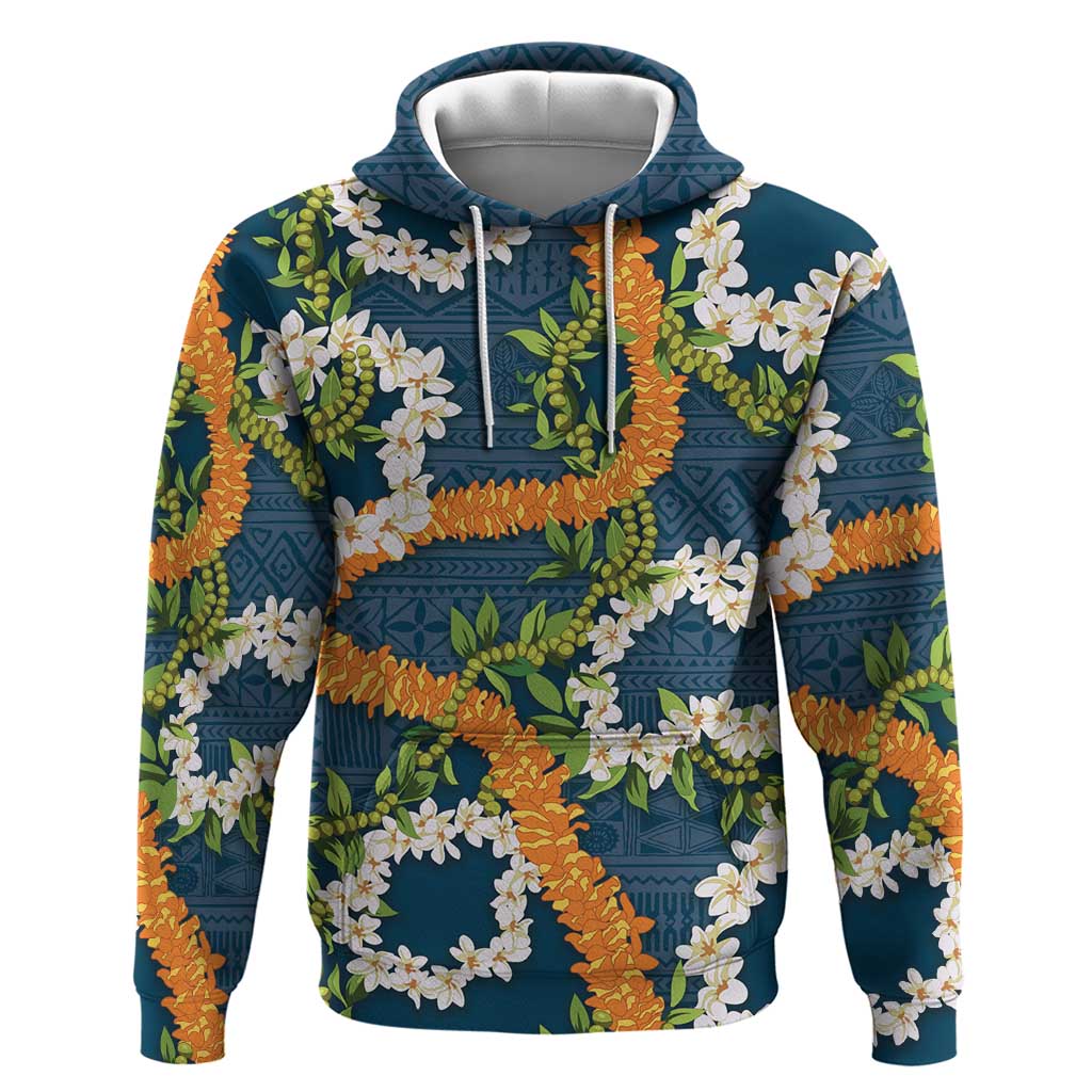 Aloha Festive Hawaii Hoodie Mokihana - Maile and Ilima on Navy Blue - Polynesian Pride