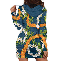 Aloha Festive Hawaii Hoodie Dress Mokihana - Maile and Ilima on Navy Blue - Polynesian Pride