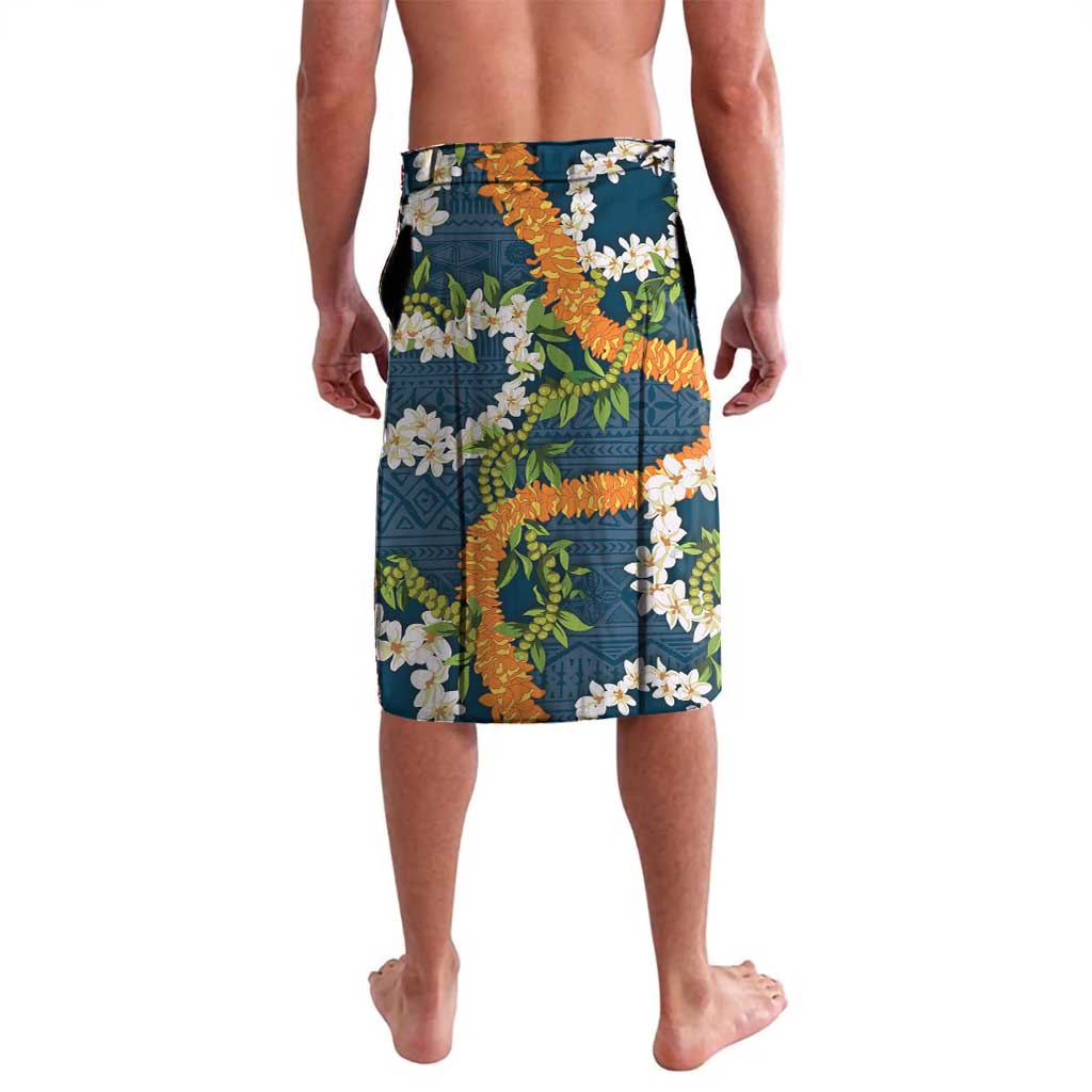 Aloha Festive Hawaii Lavalava Mokihana - Maile and Ilima on Navy Blue - Polynesian Pride