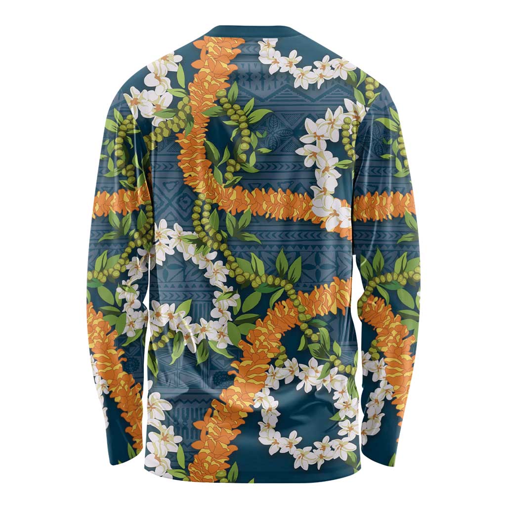 Aloha Festive Hawaii Long Sleeve Shirt Mokihana - Maile and Ilima on Navy Blue LT7 - Polynesian Pride