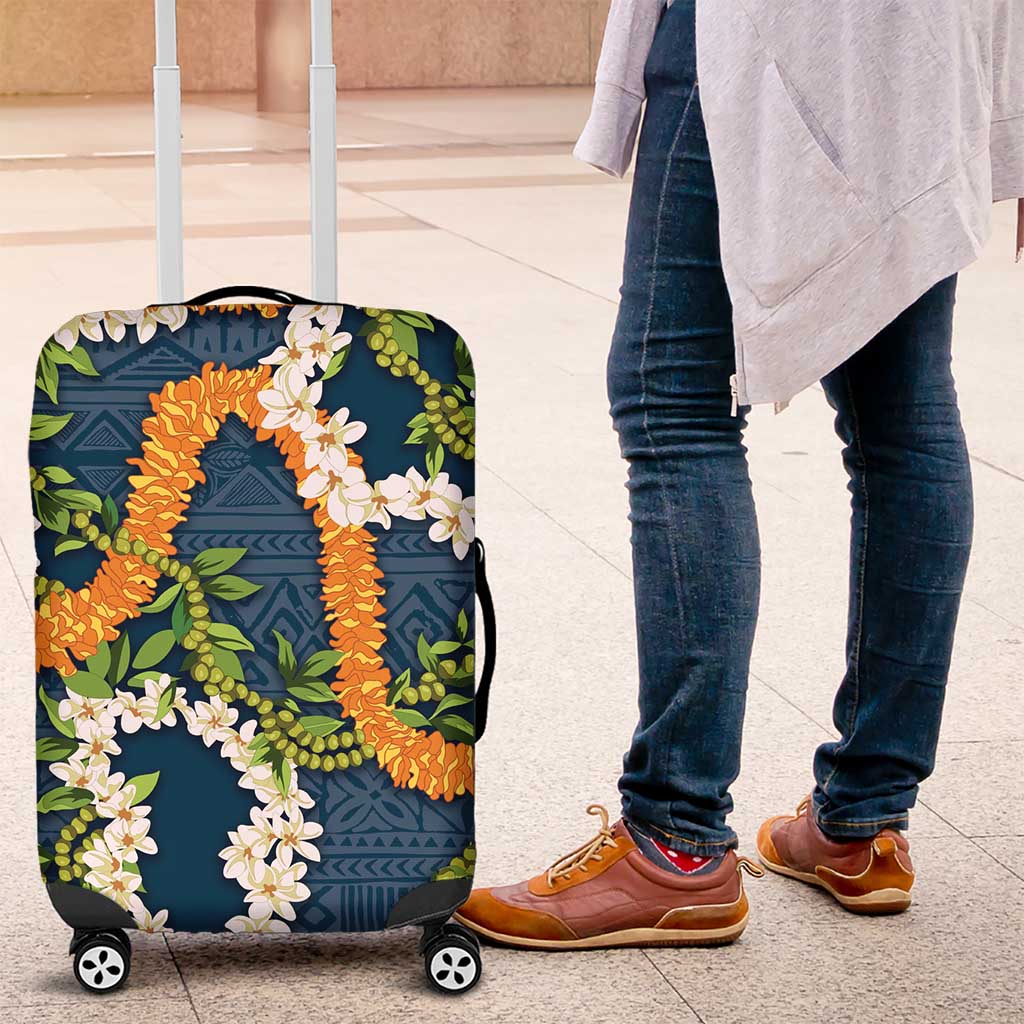 Aloha Festive Hawaii Luggage Cover Mokihana - Maile and Ilima on Navy Blue - Polynesian Pride