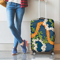 Aloha Festive Hawaii Luggage Cover Mokihana - Maile and Ilima on Navy Blue - Polynesian Pride