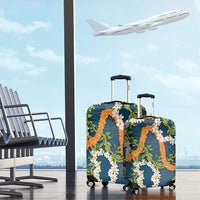 Aloha Festive Hawaii Luggage Cover Mokihana - Maile and Ilima on Navy Blue - Polynesian Pride