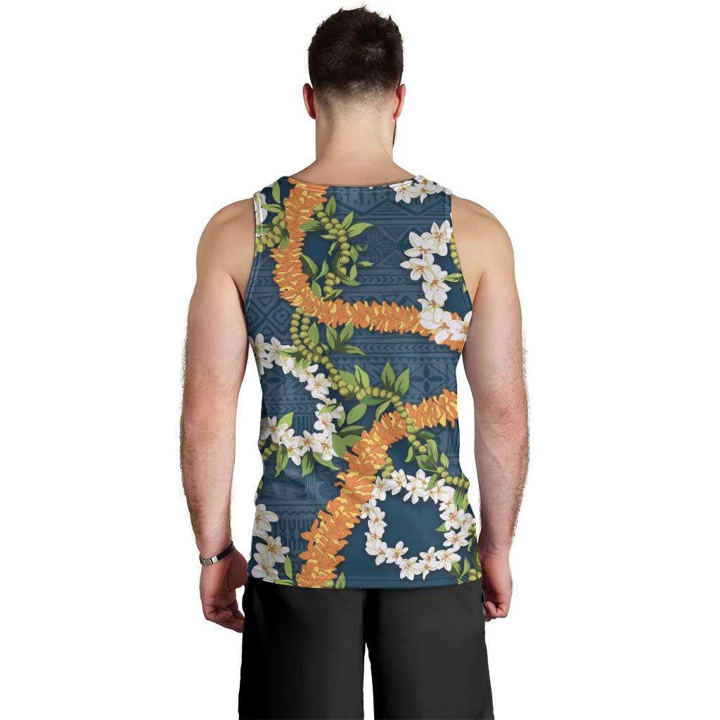 Aloha Festive Hawaii Men Tank Top Mokihana - Maile and Ilima on Navy Blue - Polynesian Pride