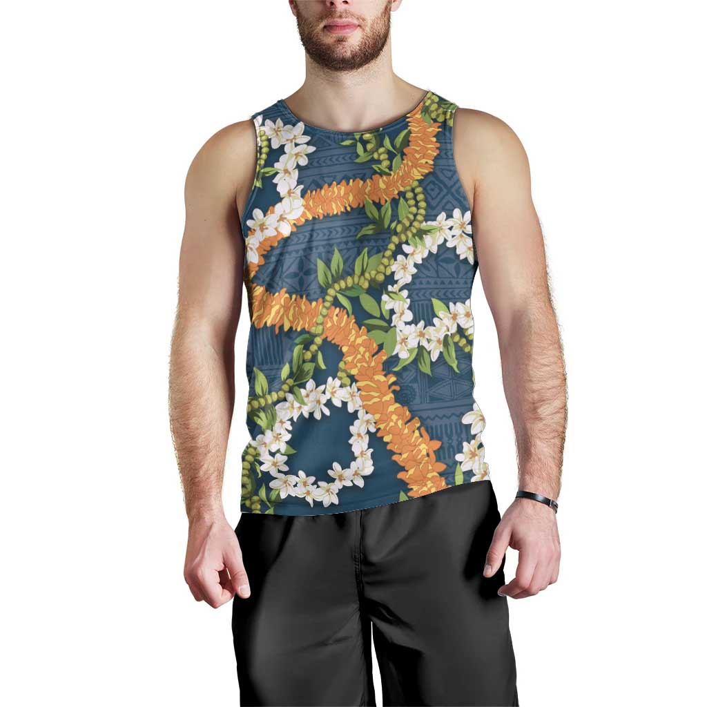 Aloha Festive Hawaii Men Tank Top Mokihana - Maile and Ilima on Navy Blue - Polynesian Pride