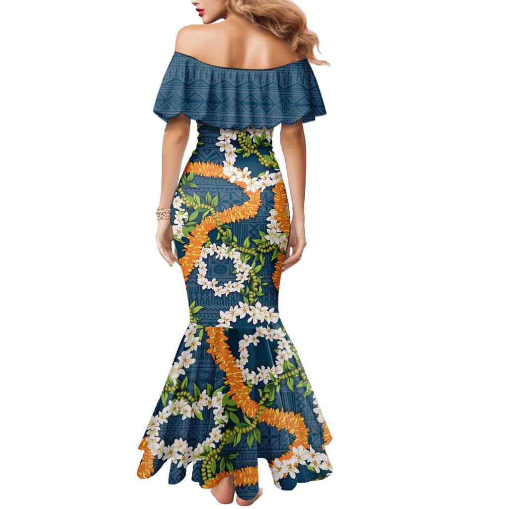 Aloha Festive Hawaii Mermaid Dress Mokihana - Maile and Ilima on Navy Blue - Polynesian Pride