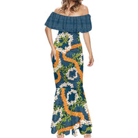 Aloha Festive Hawaii Mermaid Dress Mokihana - Maile and Ilima on Navy Blue - Polynesian Pride