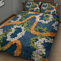 Aloha Festive Hawaii Quilt Bed Set Mokihana - Maile and Ilima on Navy Blue LT7 - Polynesian Pride