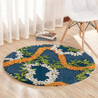 Aloha Festive Hawaii Round Carpet Mokihana - Maile and Ilima on Navy Blue - Polynesian Pride