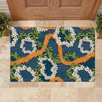 Aloha Festive Hawaii Rubber Doormat Mokihana - Maile and Ilima on Navy Blue LT7 Navy Blue - Polynesian Pride