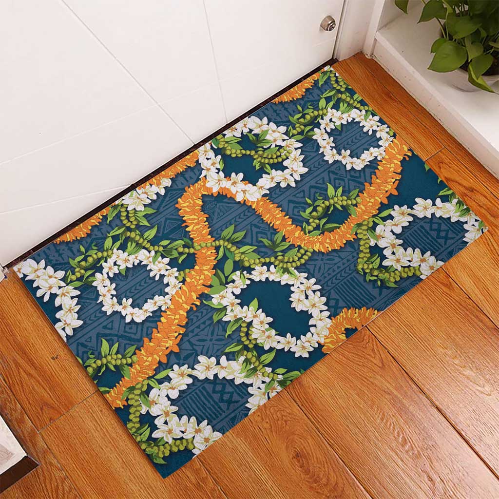 Aloha Festive Hawaii Rubber Doormat Mokihana - Maile and Ilima on Navy Blue LT7 - Polynesian Pride