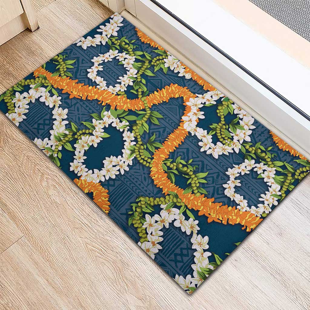 Aloha Festive Hawaii Rubber Doormat Mokihana - Maile and Ilima on Navy Blue LT7 - Polynesian Pride
