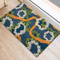 Aloha Festive Hawaii Rubber Doormat Mokihana - Maile and Ilima on Navy Blue LT7 - Polynesian Pride
