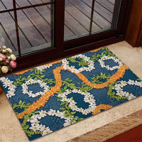 Aloha Festive Hawaii Rubber Doormat Mokihana - Maile and Ilima on Navy Blue LT7 - Polynesian Pride