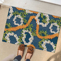 Aloha Festive Hawaii Rubber Doormat Mokihana - Maile and Ilima on Navy Blue LT7 - Polynesian Pride