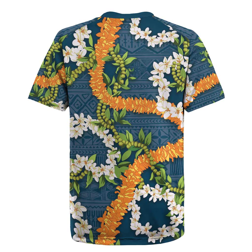 Aloha Festive Hawaii Rugby Jersey Mokihana - Maile and Ilima on Navy Blue LT7 - Polynesian Pride