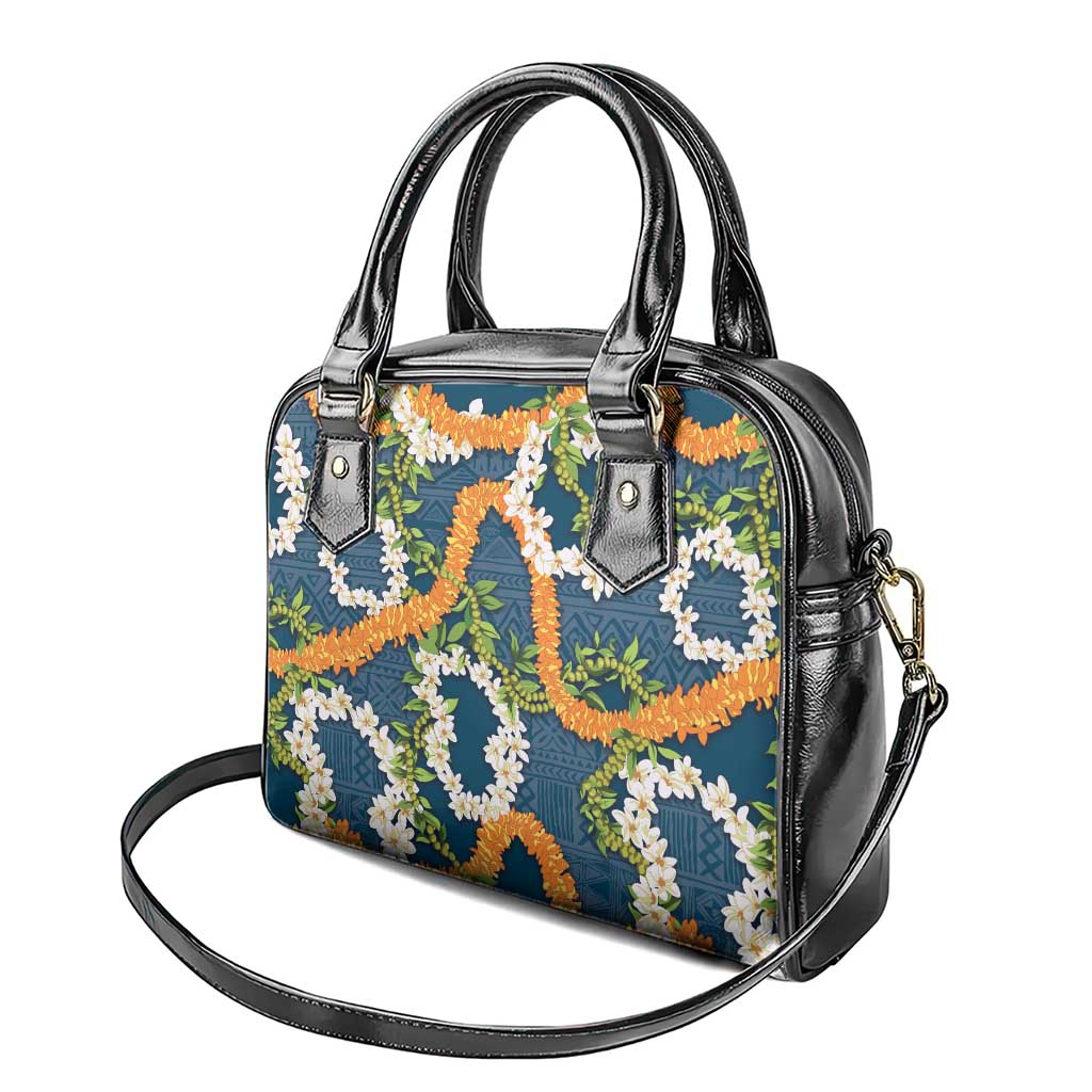 Aloha Festive Hawaii Shoulder Handbag Mokihana - Maile and Ilima on Navy Blue - Polynesian Pride